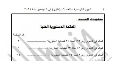 الجريدة الرسمية تنشر أحكام المحكمة الدستورية الصادرة بجلسة 6 ديسمبر
