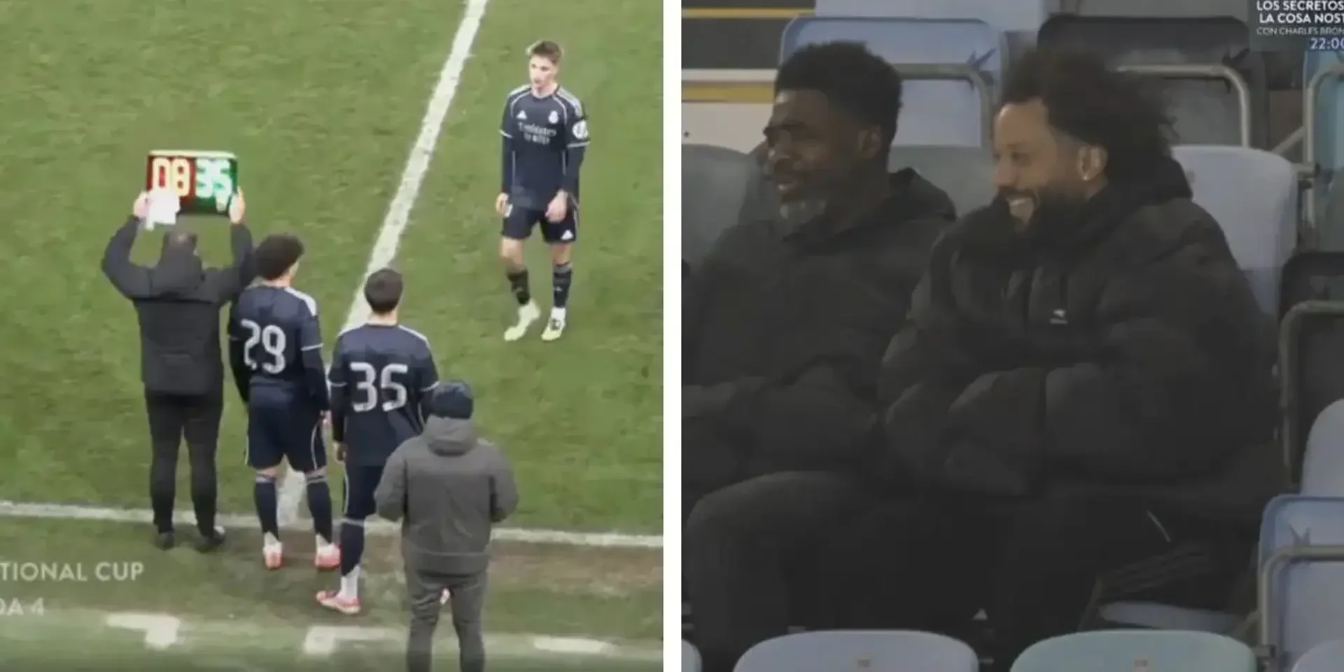 صور: مارسيلو يشاهدة نجله يشارك لأول مرة مع ريال مدريد أمام السيتي