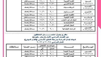 جدول امتحانات الشهادة الإعدادية 2026 محافظة القاهرة رسميًا