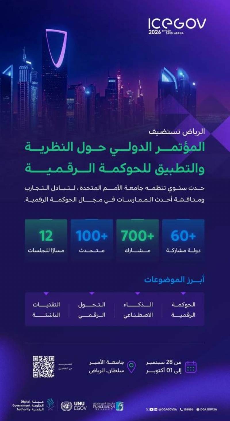 الرياض تستضيف مؤتمر (ICEGOV) بمشاركة 700 متخصص من 60 دولة