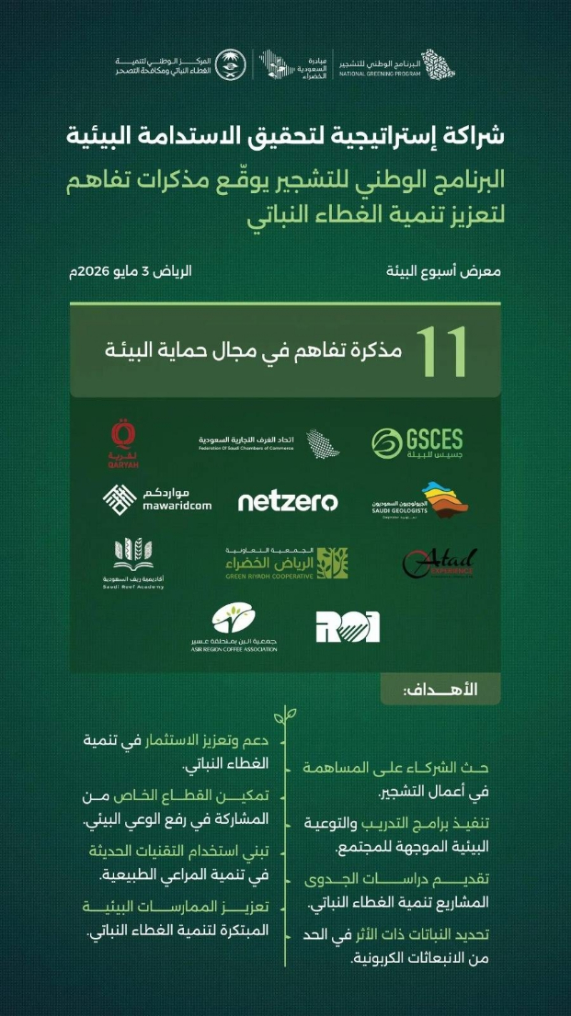 البرنامج الوطني للتشجير يوقّع 11 مذكرة تفاهم مع عددٍ من الجهات