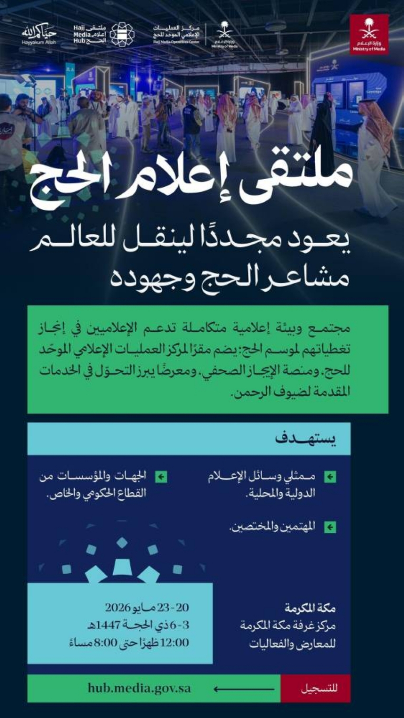 وزارة الإعلام تُنظم النسخة الثالثة من “ملتقى إعلام الحج” ضمن أعمال مركز العمليات الإعلامي الموحد للحج
