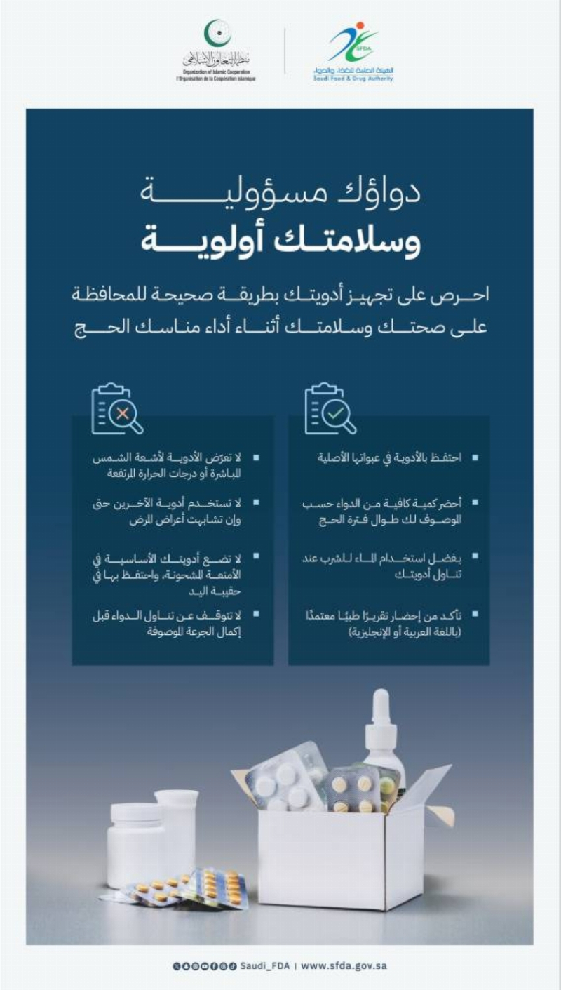 “الغذاء والدواء” و”التعاون الإسلامي” تعززان سلامة الأدوية خلال موسم الحج