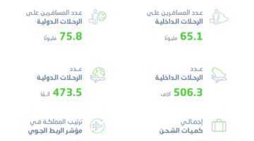 الإحصاء”: ارتفاع حركة المسافرين عبر مطارات المملكة إلى 140.9 مليون مسافر خلال عام 2025م