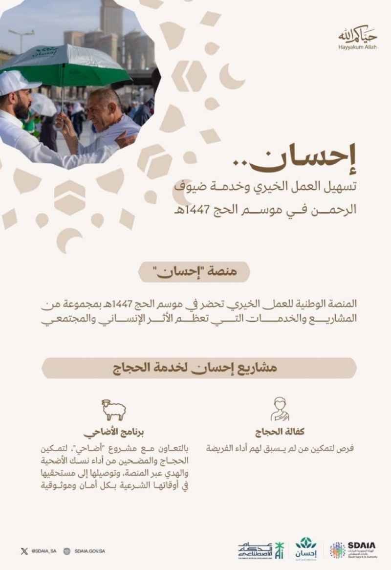 “إحسان” تُسخر عطاءات المحسنين لخدمة الحجاج