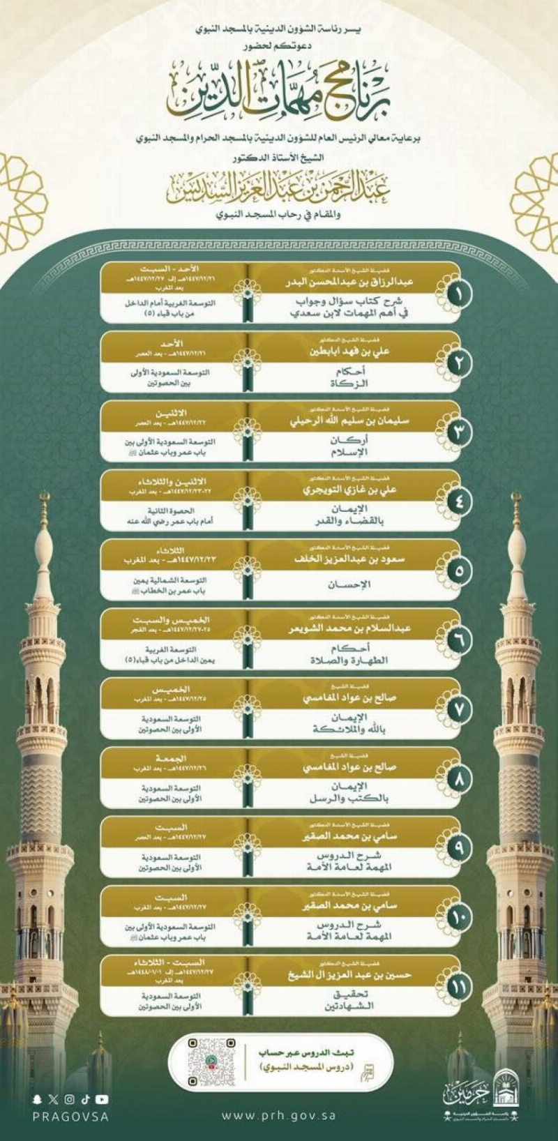 انطلاق برنامج “مهمات الدين” بالمسجد النبوي