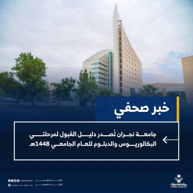 جامعة نجران تُصدر دليل القبول لمرحلتي البكالوريوس والدبلوم للعام الجامعي 1448هـ