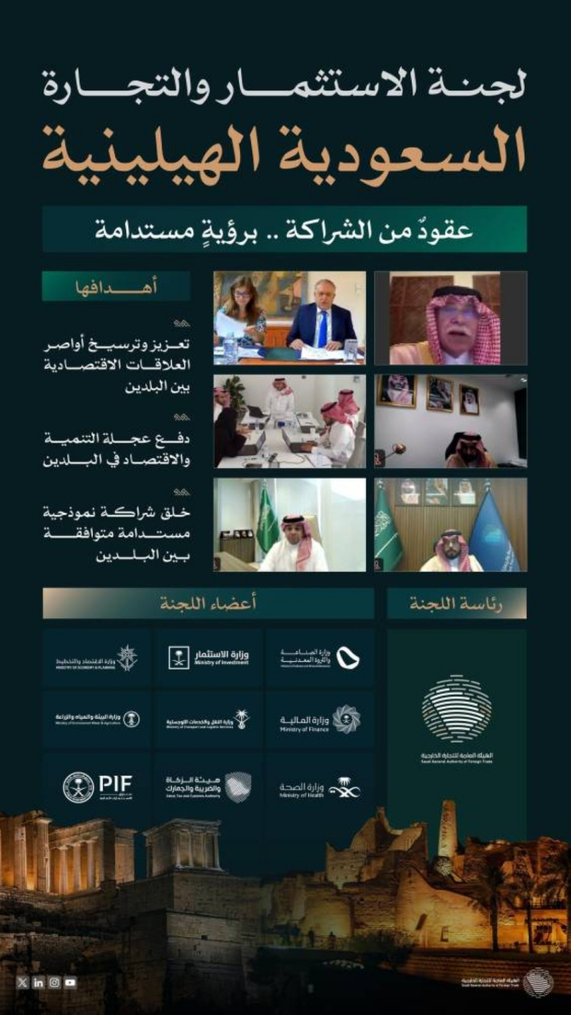 لجنة الاستثمار والتجارة السعودية الهيلينية تعقد اجتماعها الثاني افتراضيًا