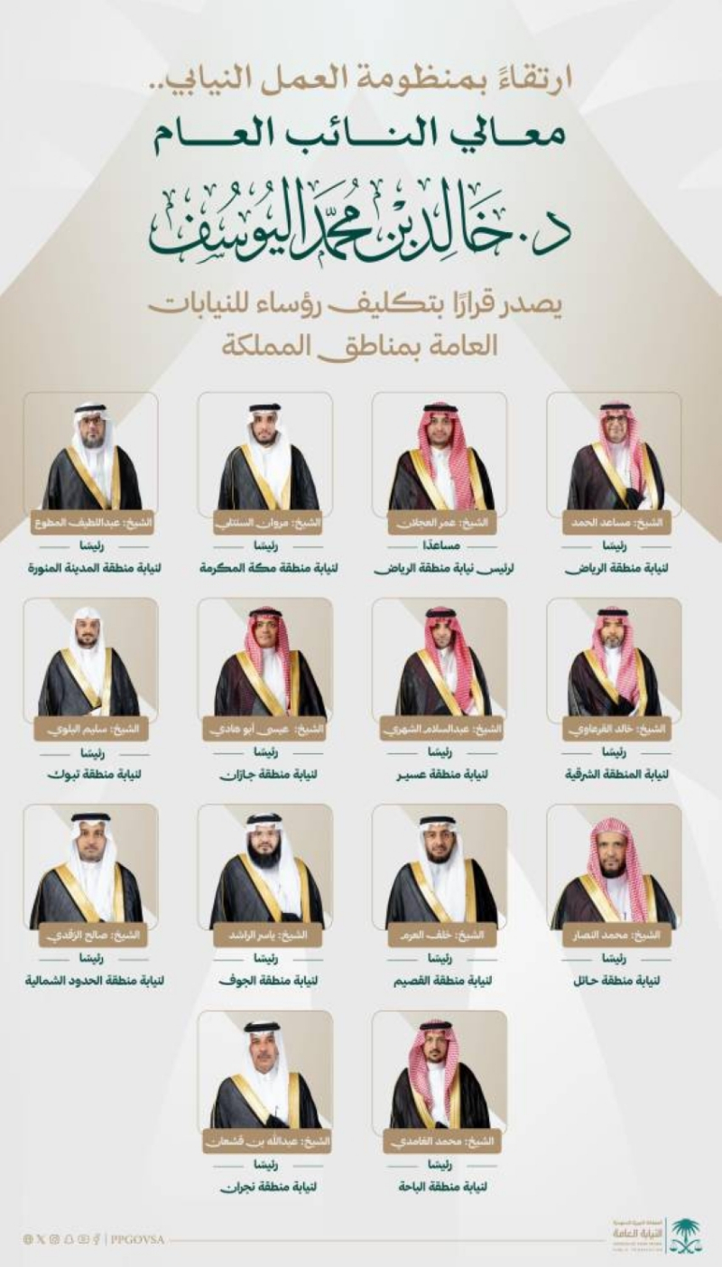 النائب العام يصدر قرارًا بتكليف رؤساء للنيابات العامة بمناطق المملكة