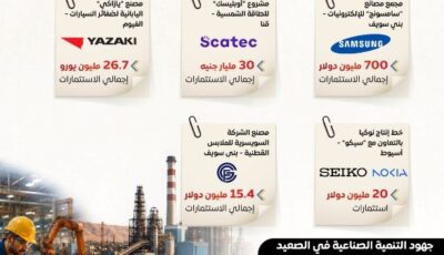 تعزيز التنمية الصناعية بالصعيد جذب الاستثمارات الأجنبية ووفر فرص عمل