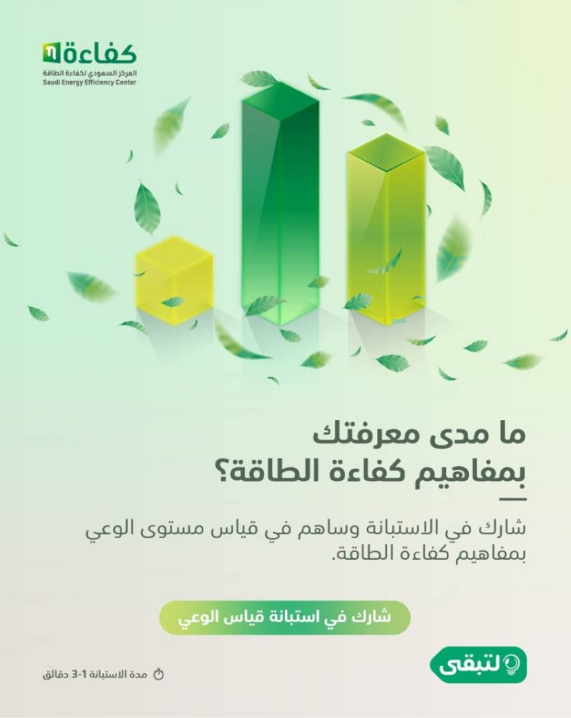 إطلاق استبانة إلكترونية لقياس مستوى الوعي عن كفاءة الطاقة