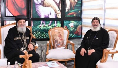 قداسة البابا يستقبل الأنبا أغابيوس بالمقر البابوي بدير الأنبا بيشوي